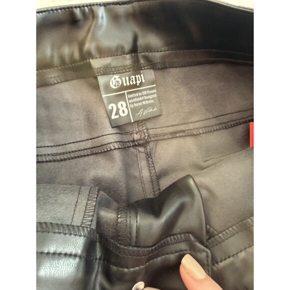 Guapi Mens Black Faux Leather Pants Size 28 Belted Ankle NWT Streetwear  [jb] - Picture 11 of 11